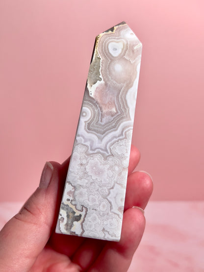 Flower Agate and Pink Amethyst Tower