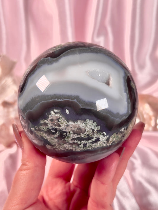 Large Moody Moss Agate Spherea