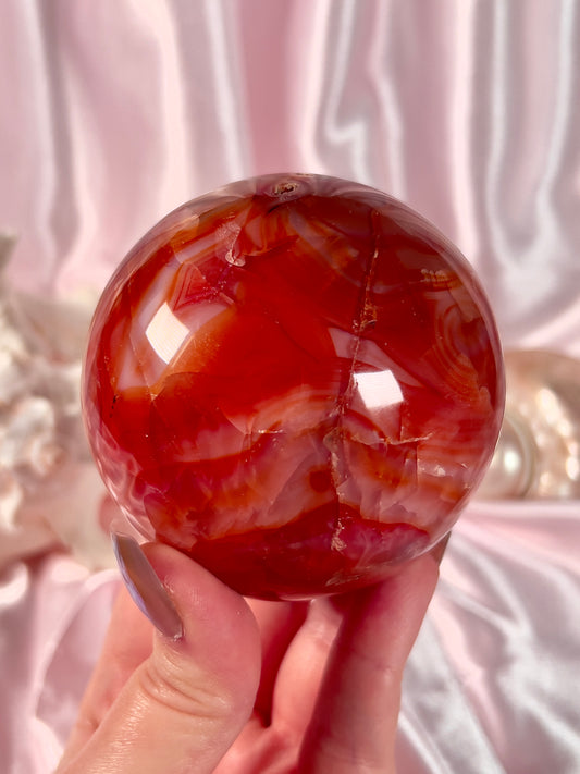 Pink and Red Banded Carnelian Sphere