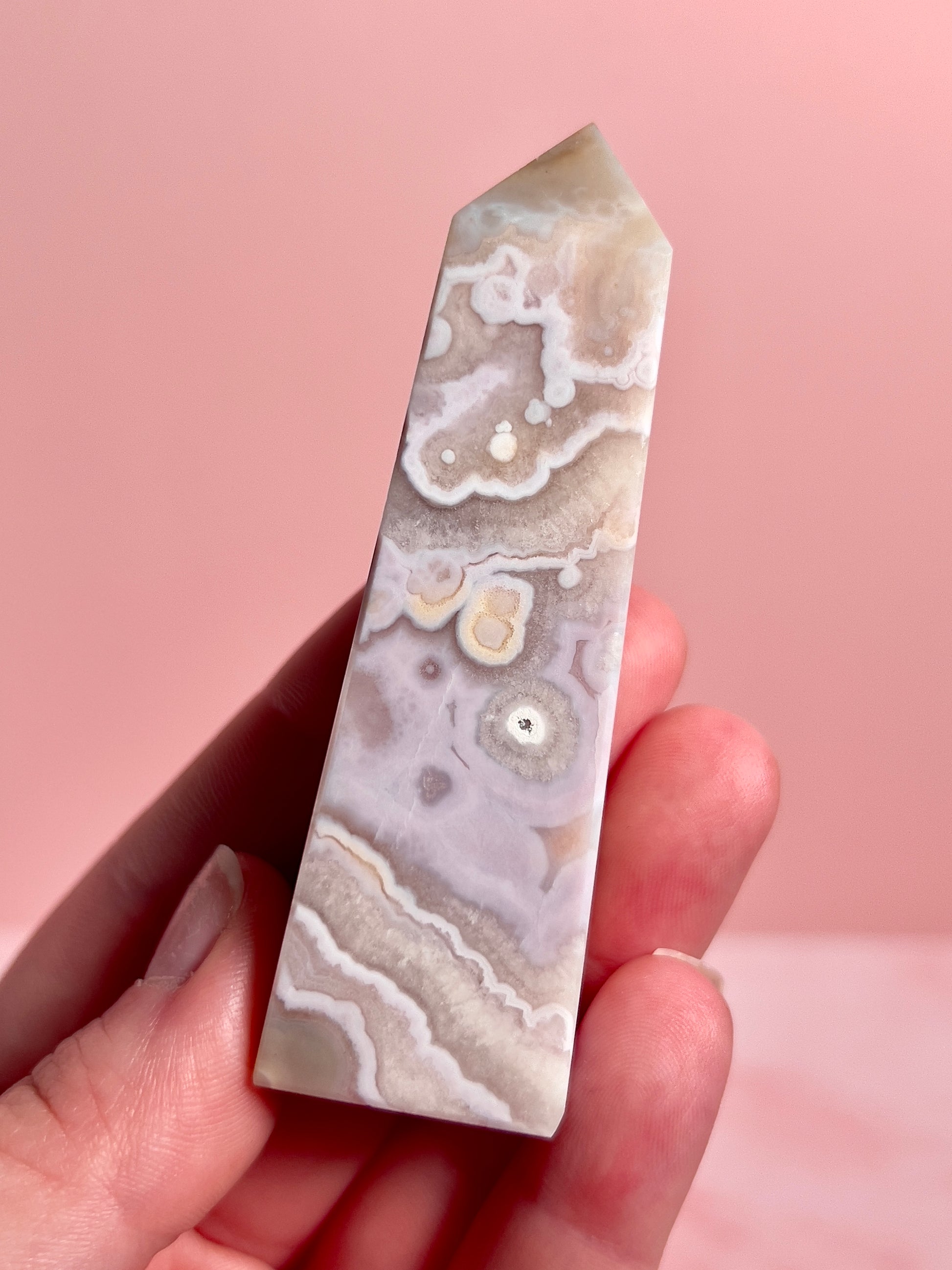 Flower Agate and Pink Amethyst Tower