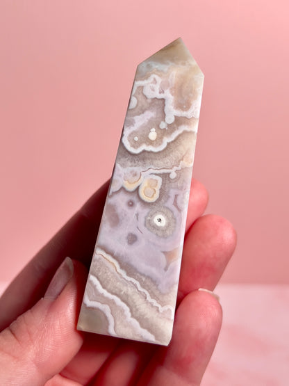 Flower Agate and Pink Amethyst Tower