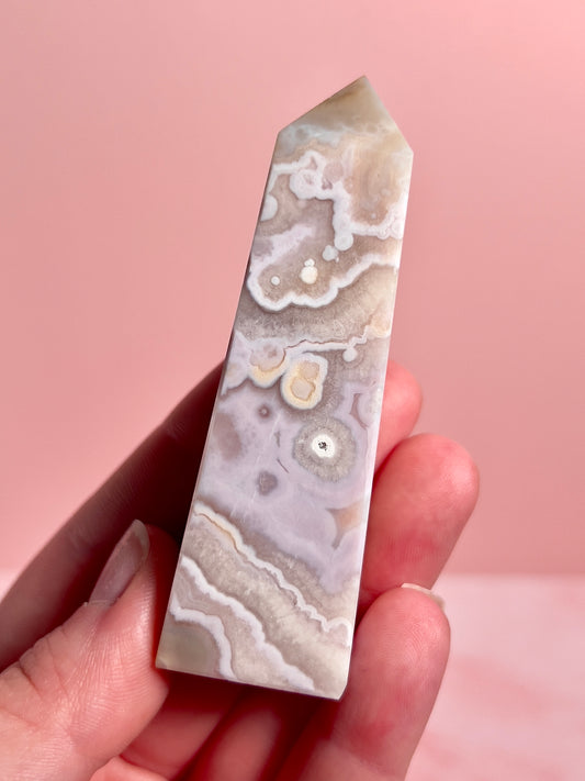 Flower Agate and Pink Amethyst Tower