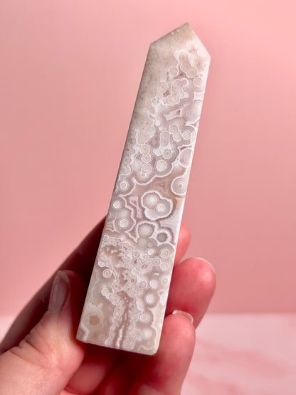 Flower Agate and Pink Amethyst Tower