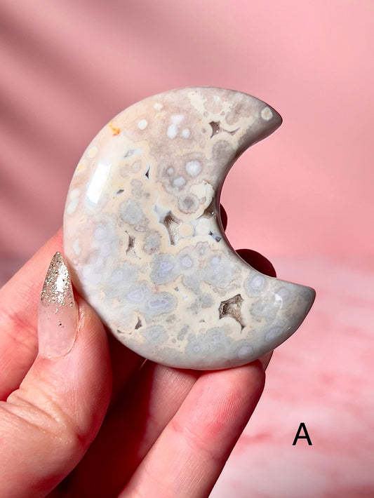 Blue and Pink Flower Agate Moons - Choose Your Own