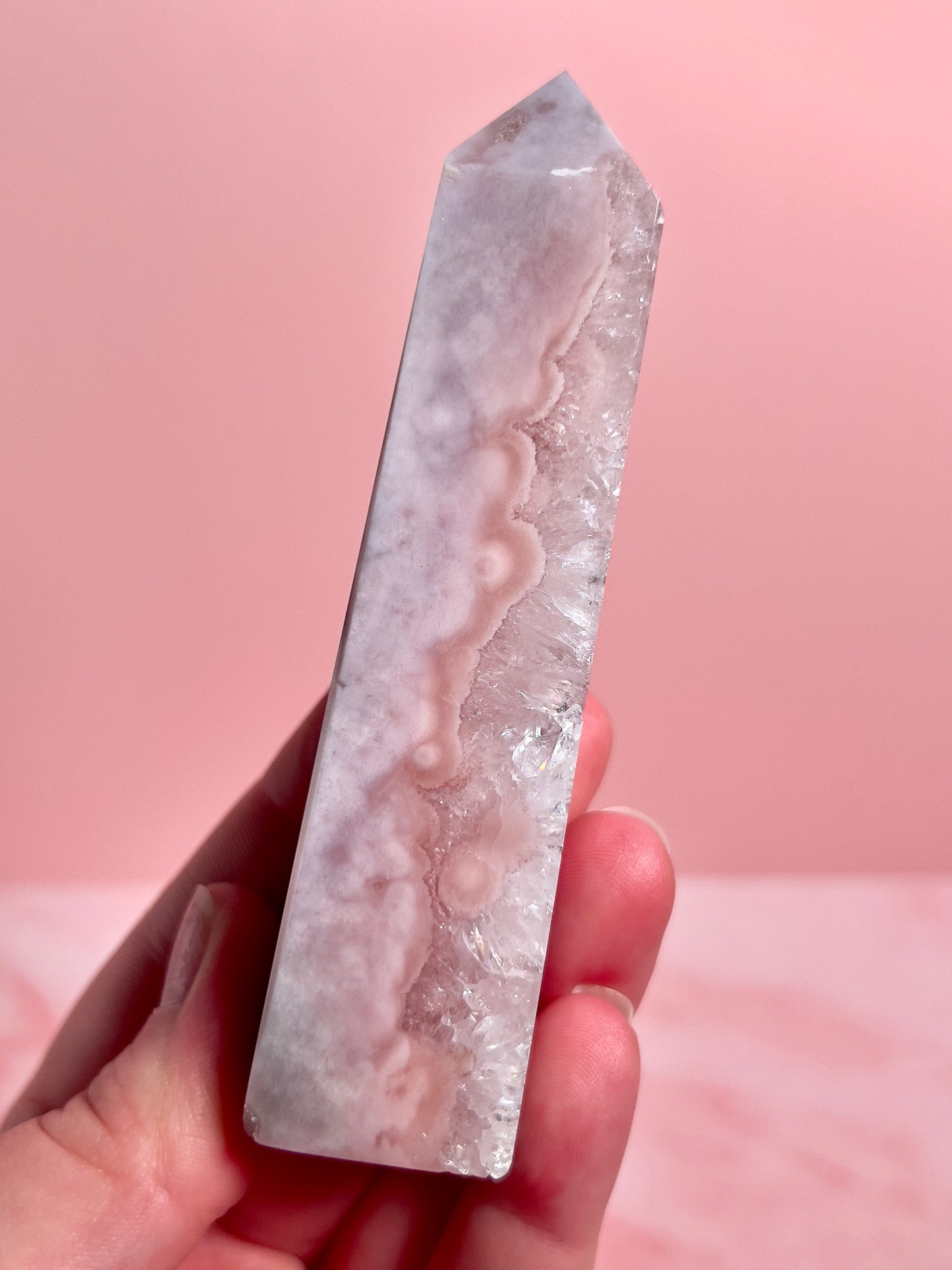 Flower Agate and Pink Amethyst Tower