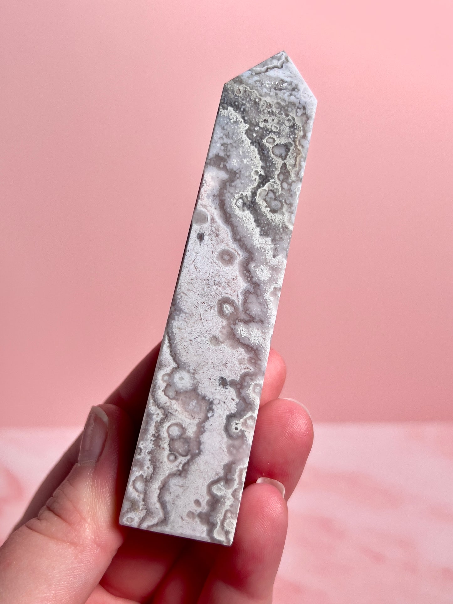 Flower Agate and Pink Amethyst Tower