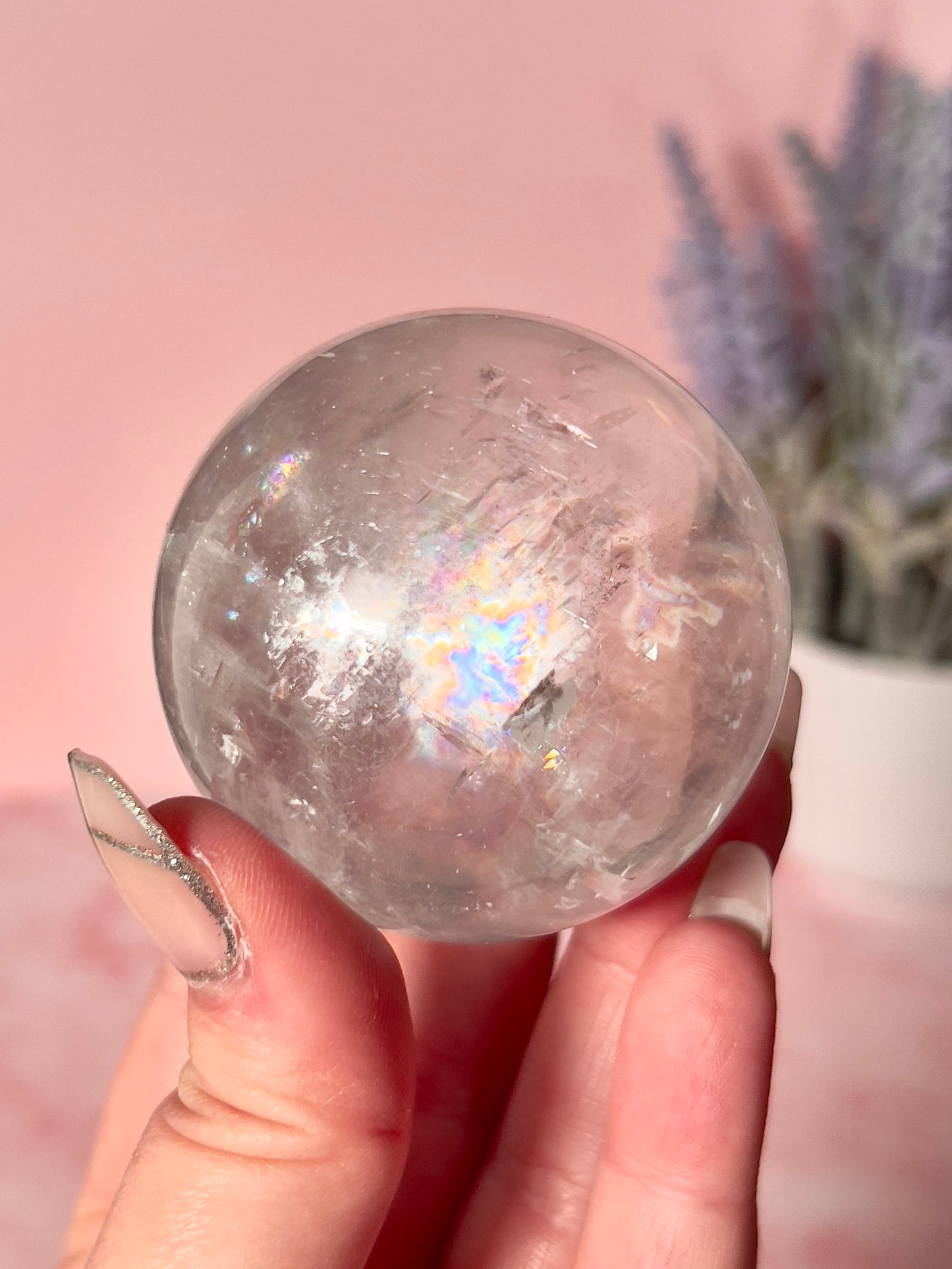 Stunning Optical Calcite Sphere with Rainbows