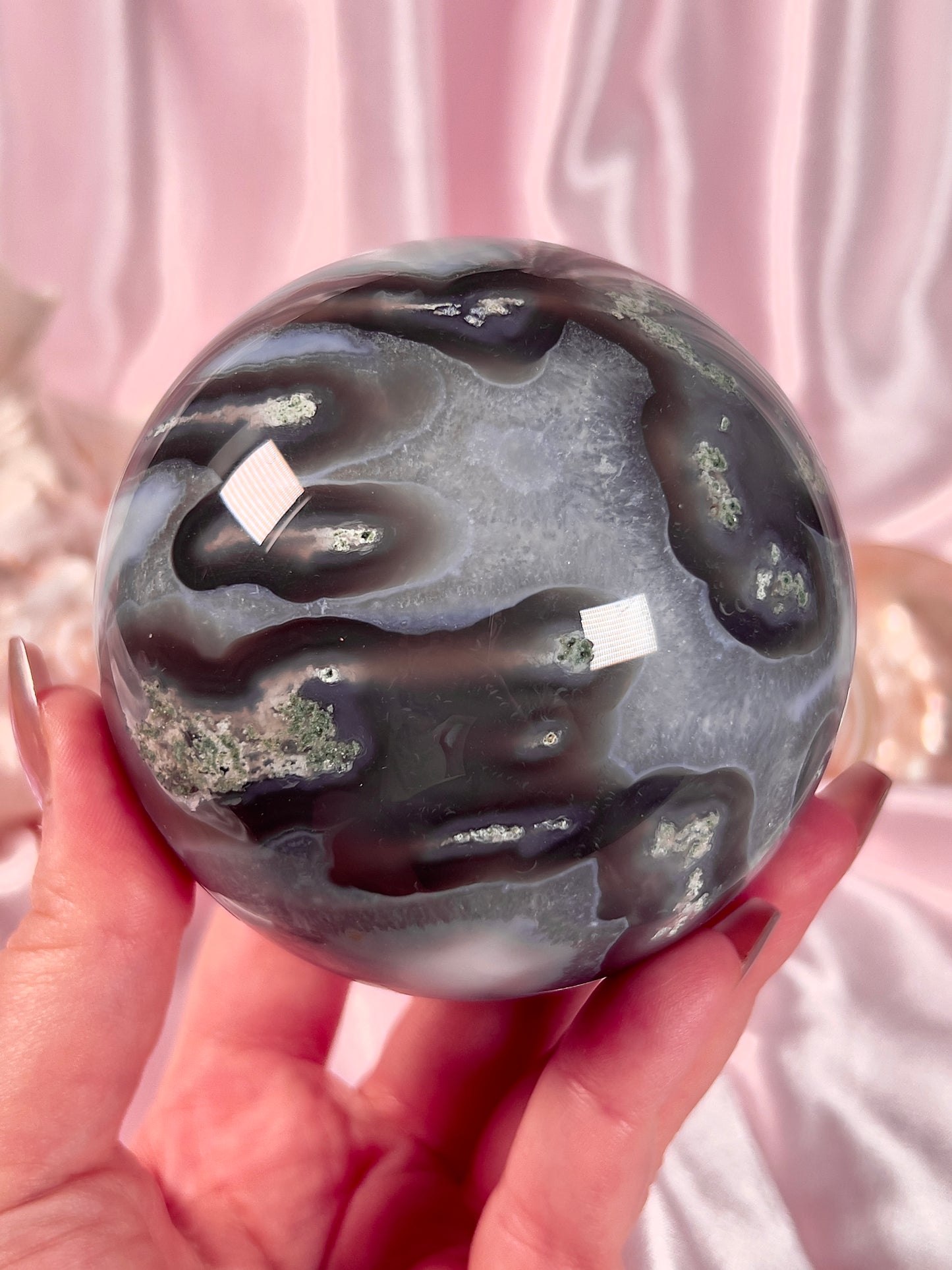 Large Moody Moss Agate Spherea