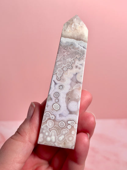 Flower Agate and Pink Amethyst Tower