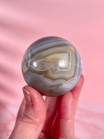 Blue and Butter Yellow Banded Agate Sphere