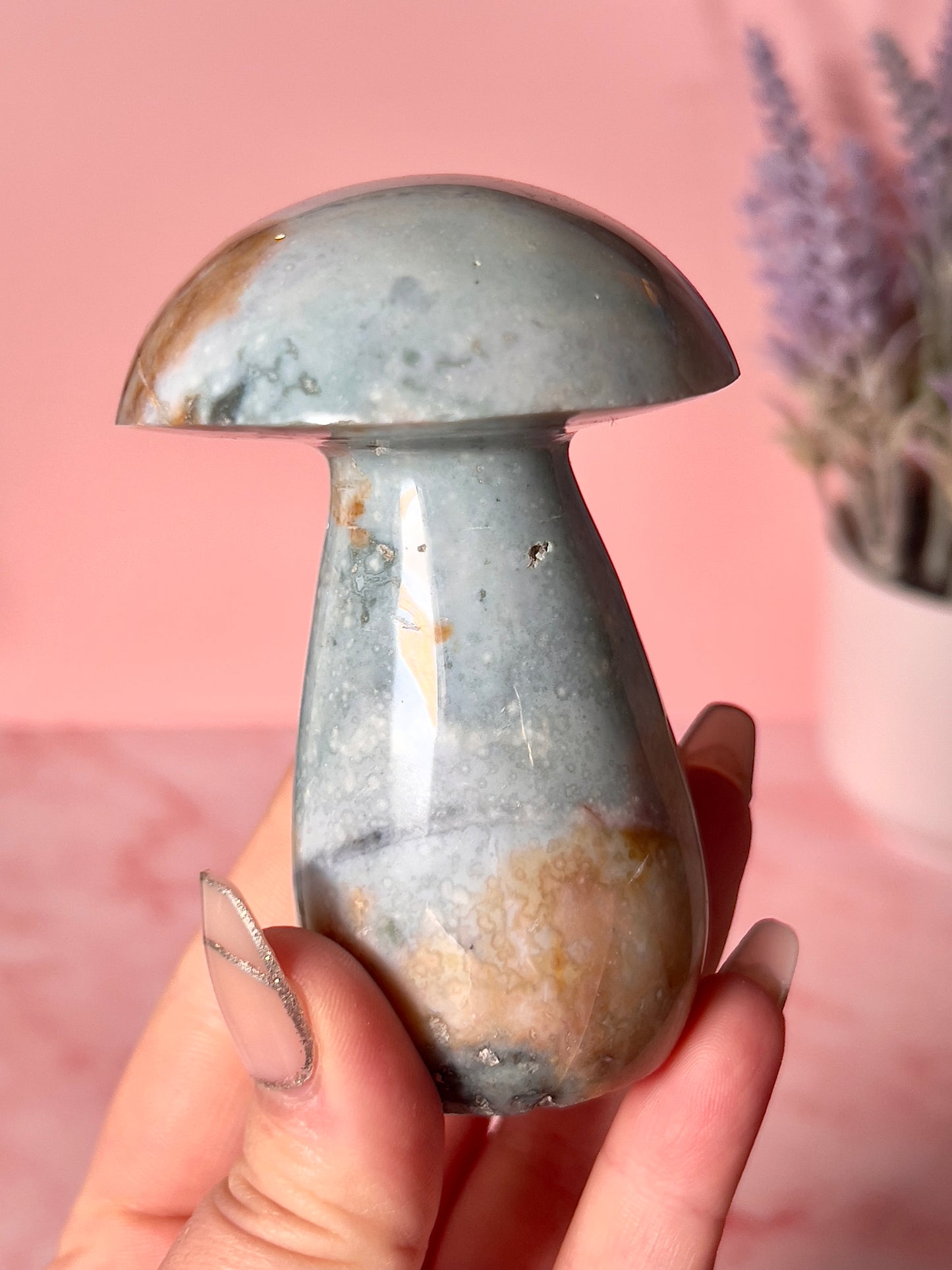 Pastel Blue Sea Jasper Mushroom