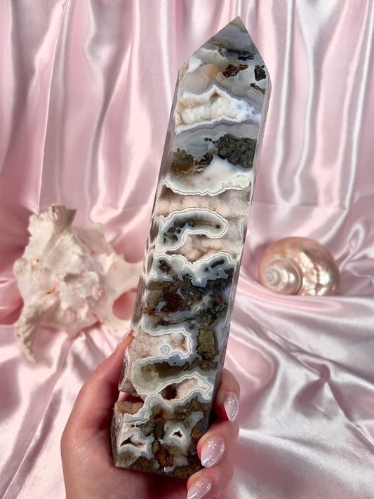 High Quality Moss Agate Statement Tower
