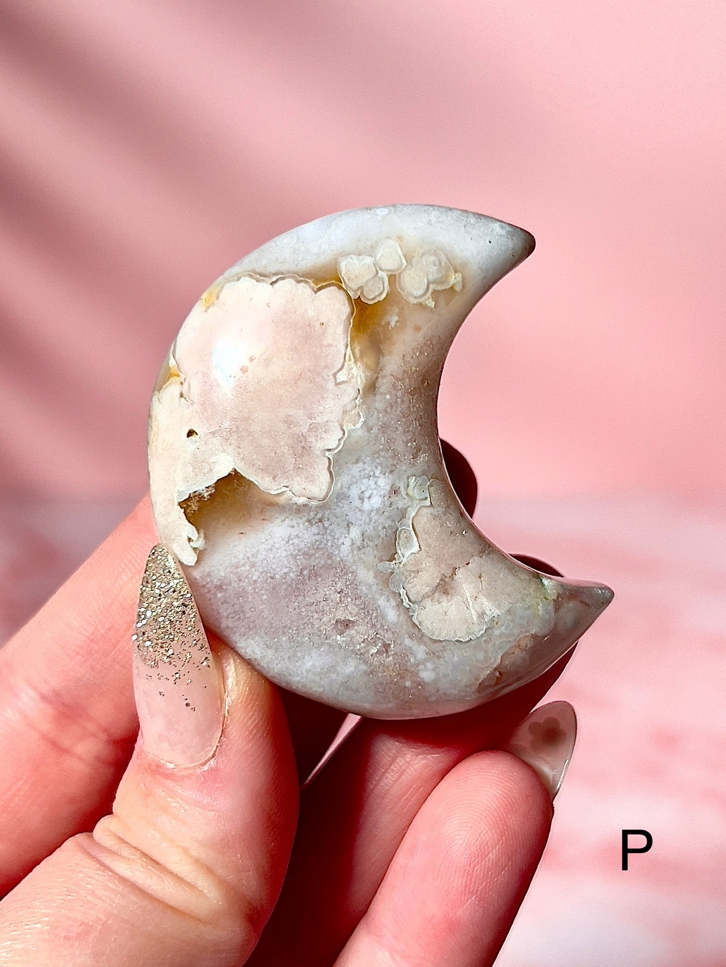 Blue and Pink Flower Agate Moons - Choose Your Own