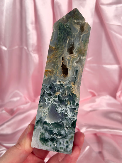 Druzy Moss Agate Tower