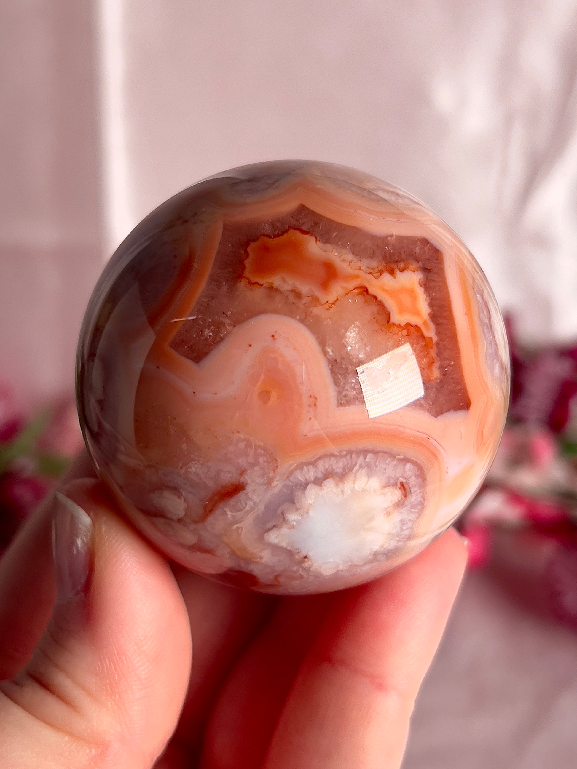 Pink Carnelian and Flower Agate Sphere