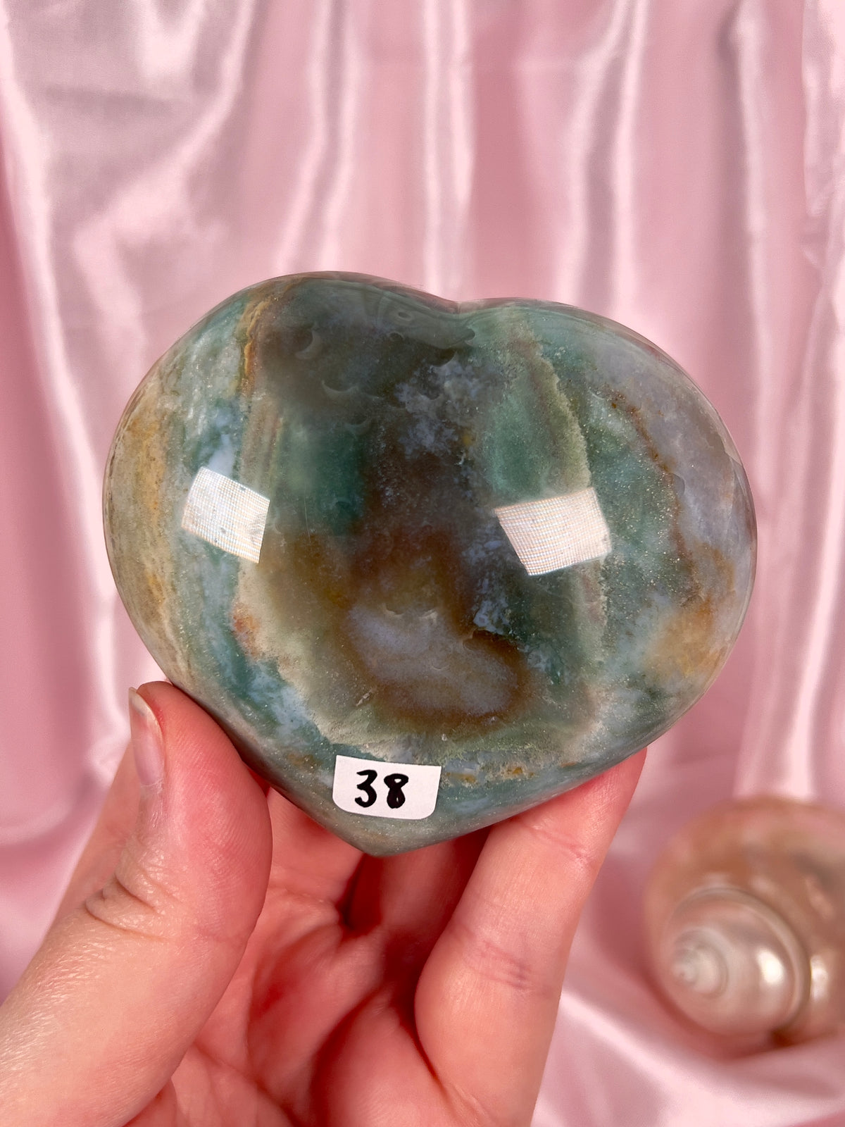 Pastel Blue Stormy Sea Jasper Heart