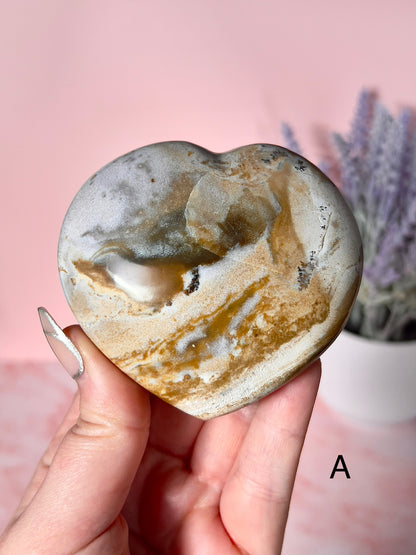 Beautiful Sea Jasper Puffy Hearts