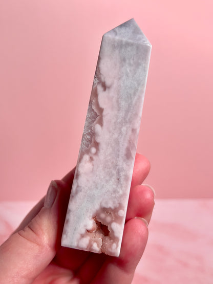 Flower Agate and Pink Amethyst Tower