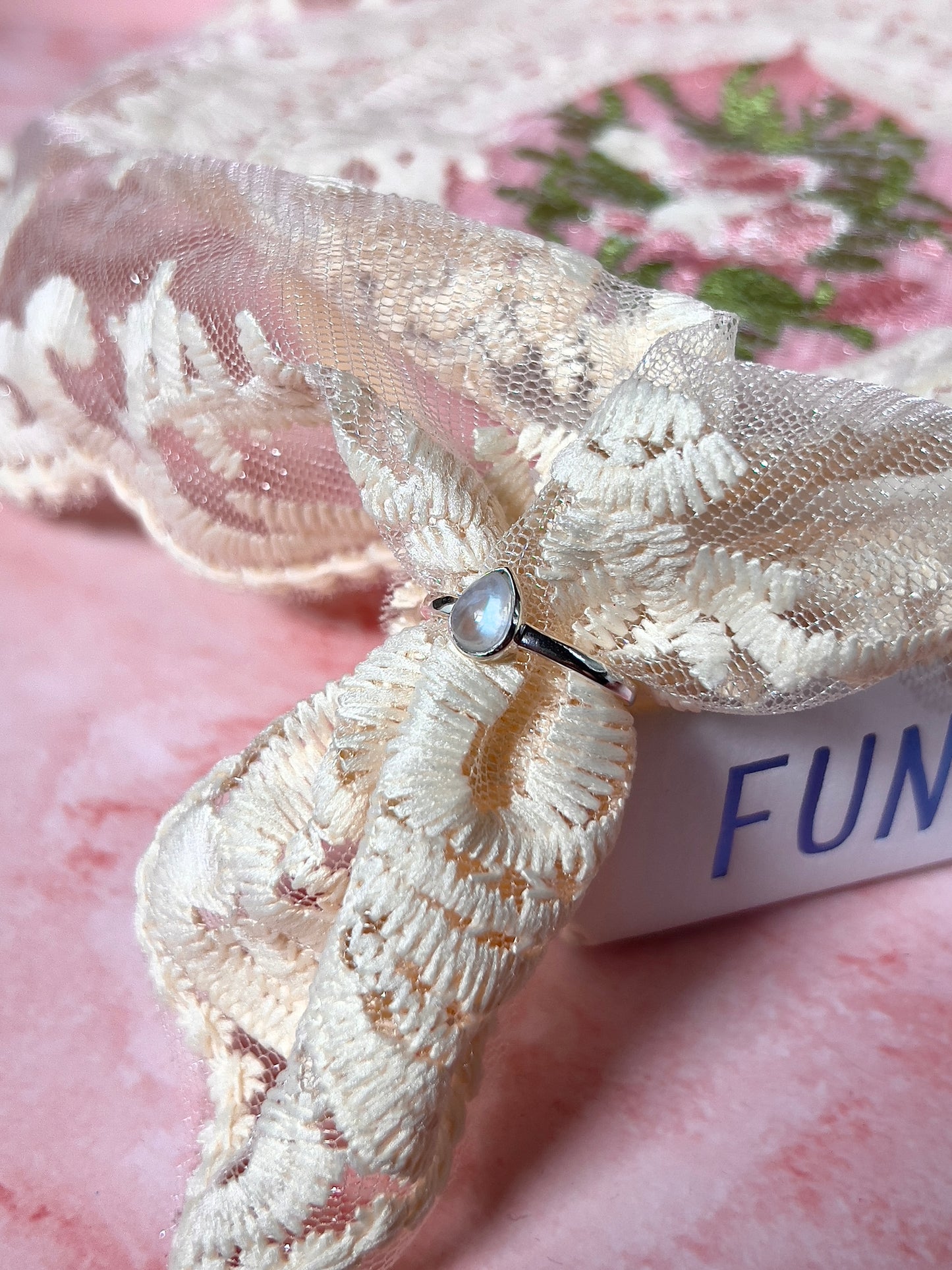 Rainbow Moonstone Teardrop Ring - Choose Your Size