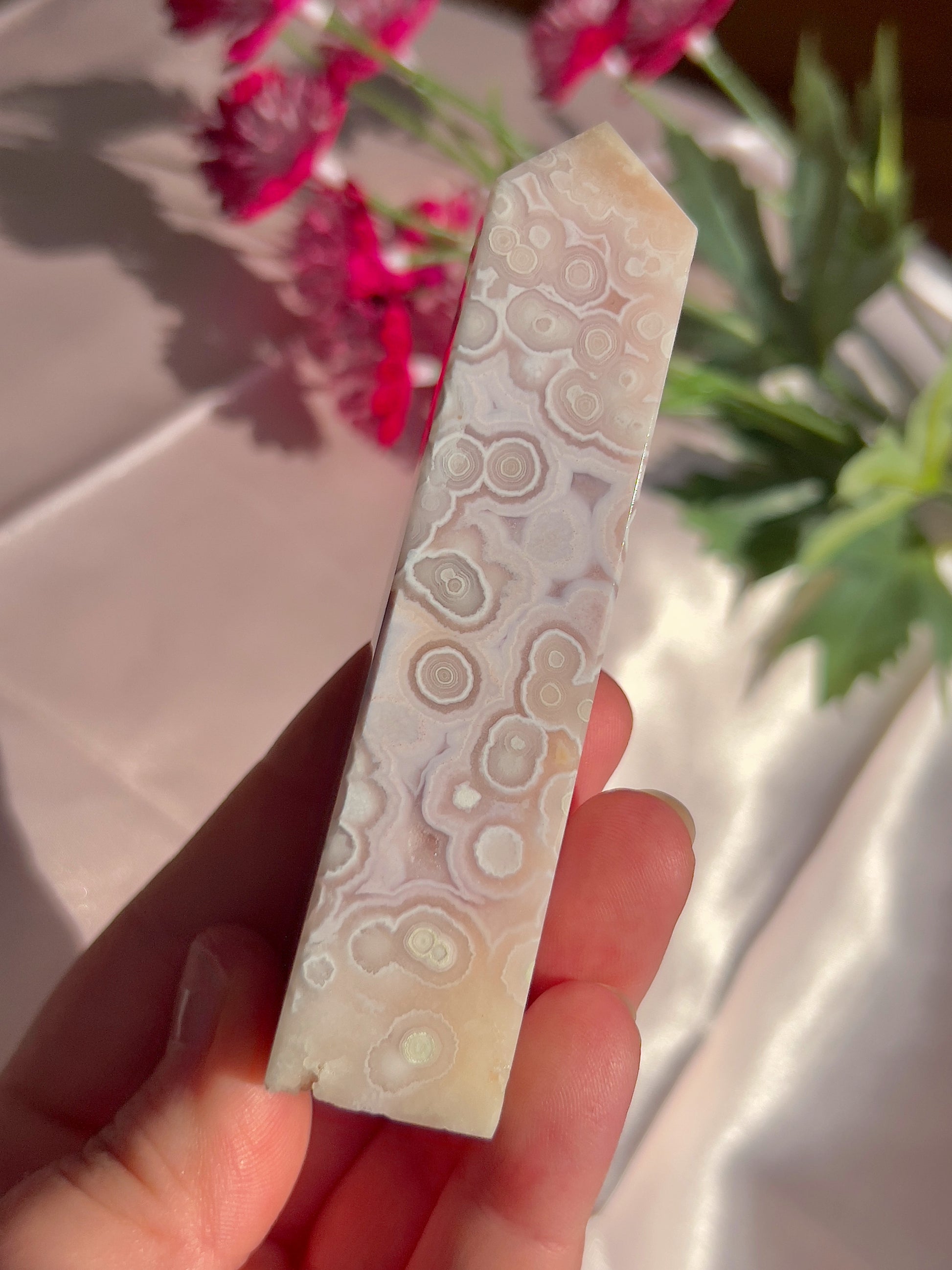 Flower Agate and Pink Amethyst Tower