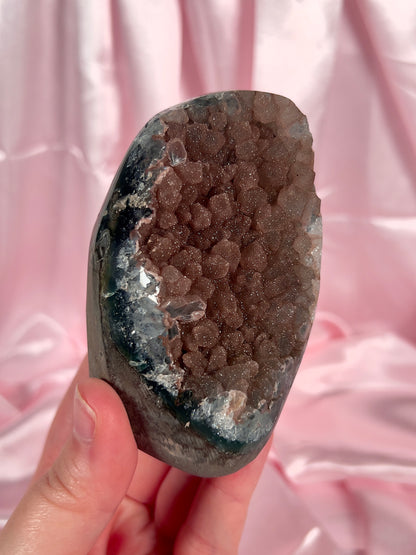 Burgundy Sugar Amethyst Cut-base from Uruguay