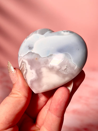 Pastel Blue Flower Agate Heart