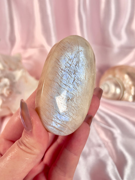 Blue Flash Moonstone Palm Stone