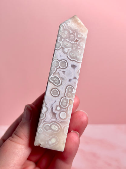Flower Agate and Pink Amethyst Tower