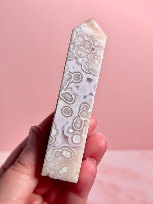 Flower Agate and Pink Amethyst Tower