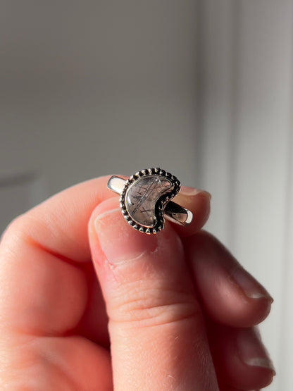 Rutile Quartz Crescent Moon Vintage Style Ring - Choose Your Size