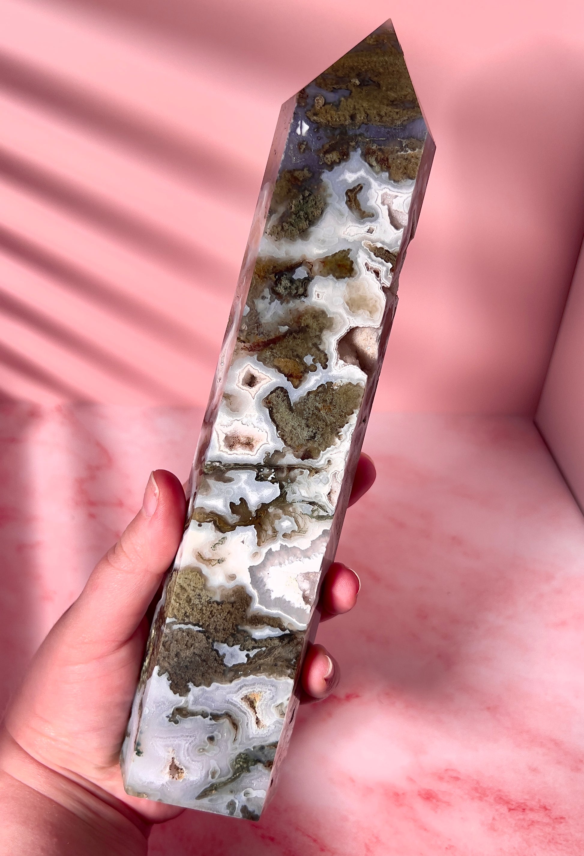 high quality moss agate statement tower