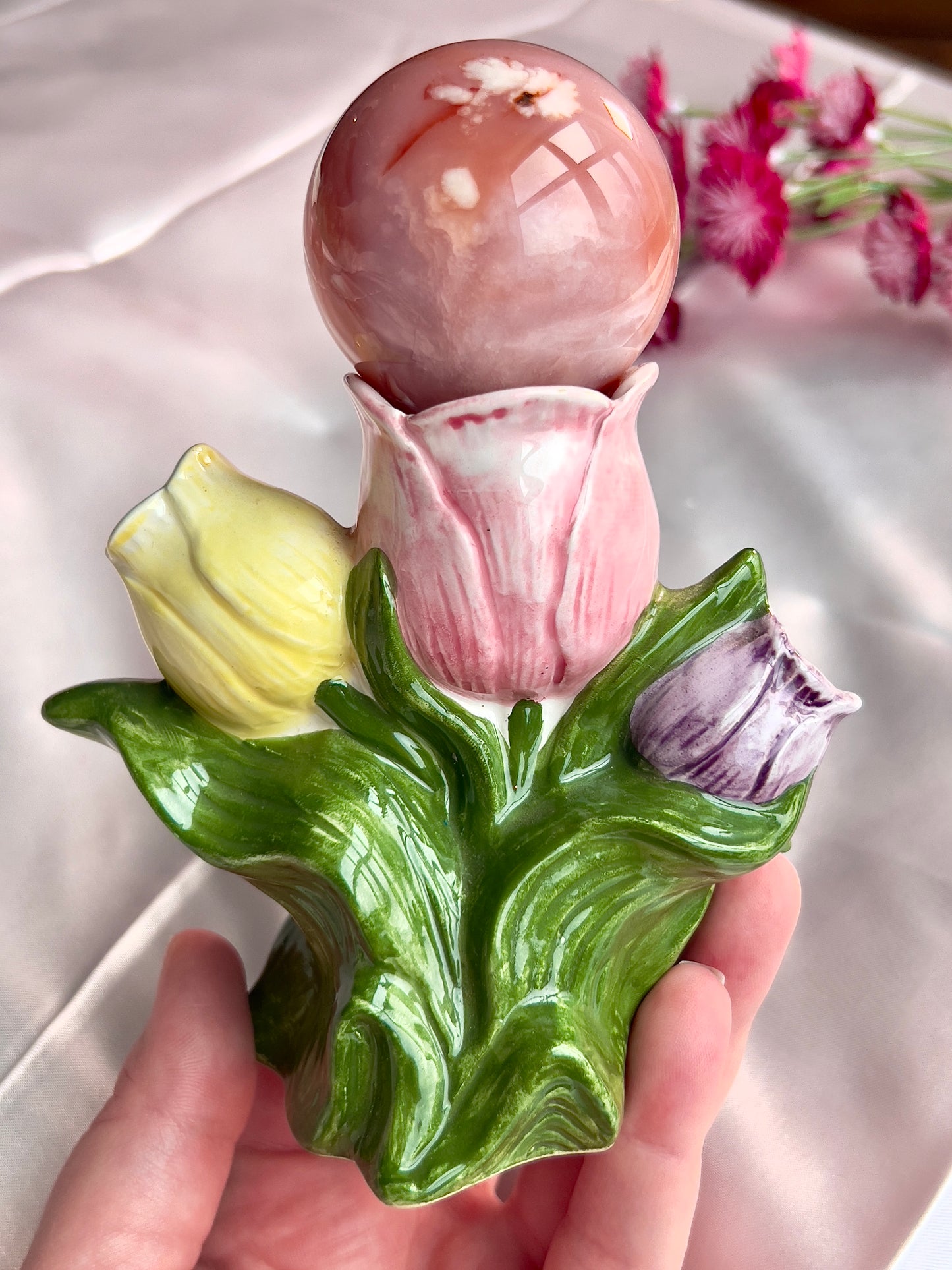 Vintage Porcelain Tulip Sphere Holder