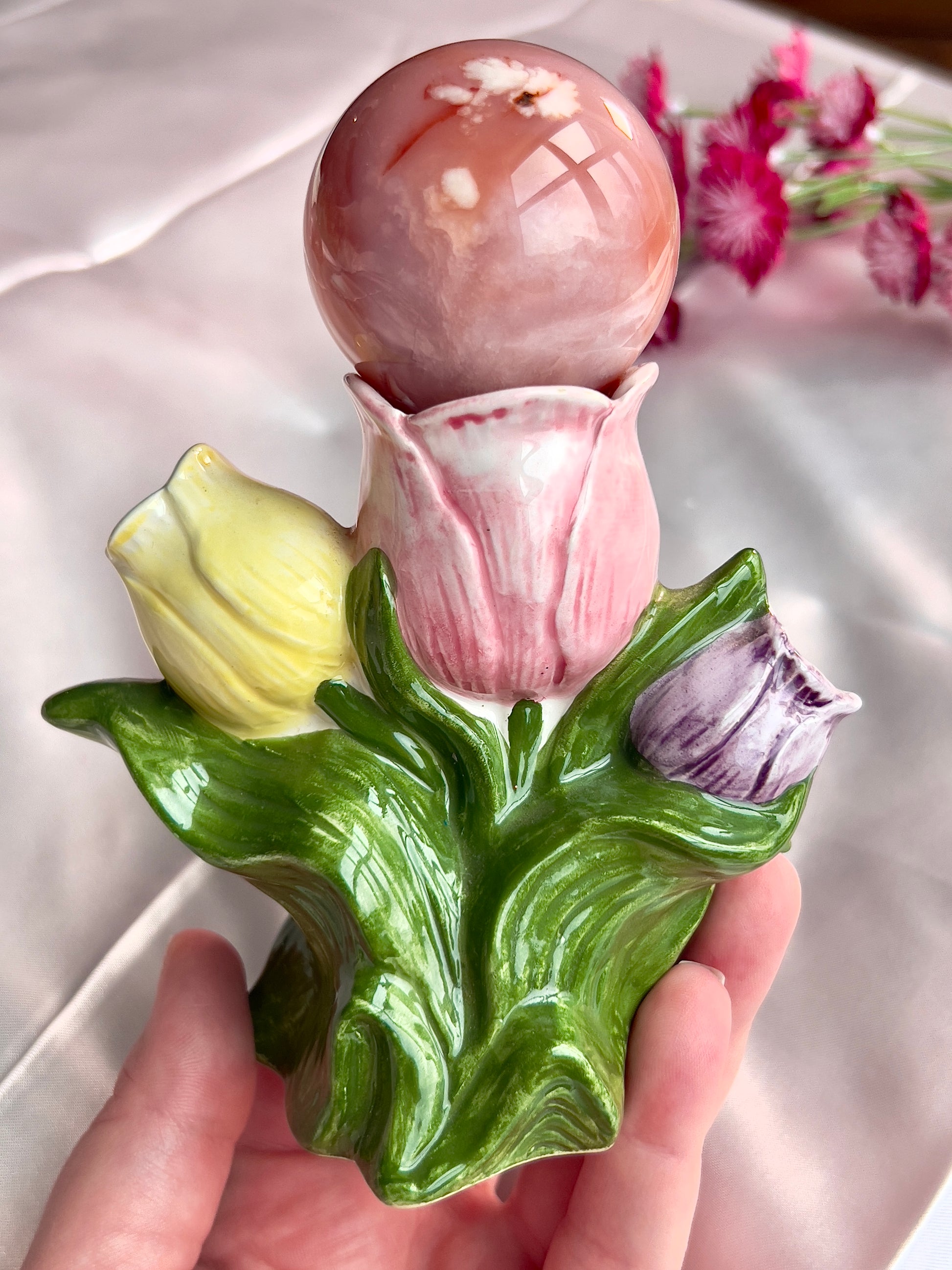 Vintage Porcelain Tulip Sphere Holder