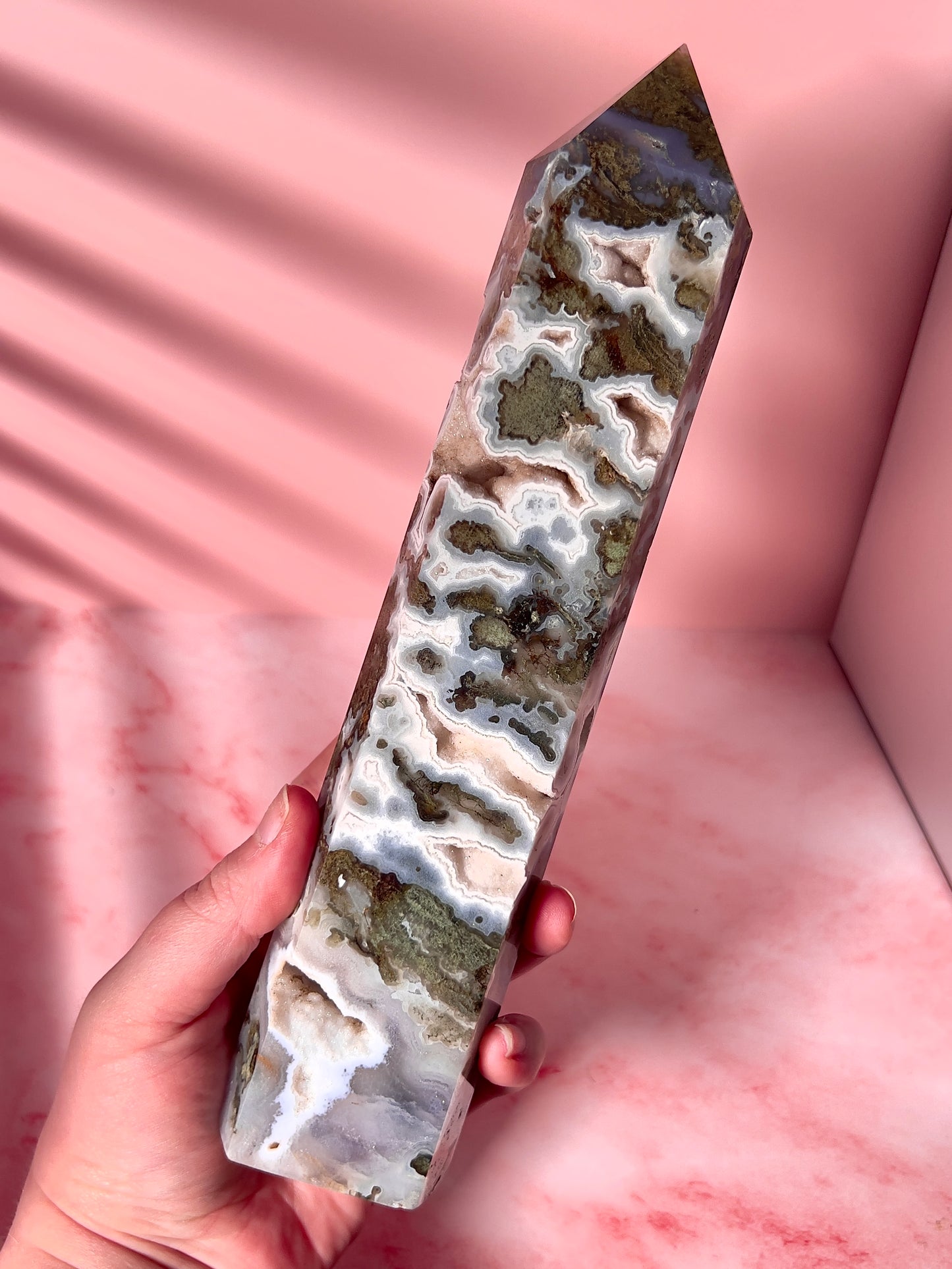 high quality moss agate statement tower