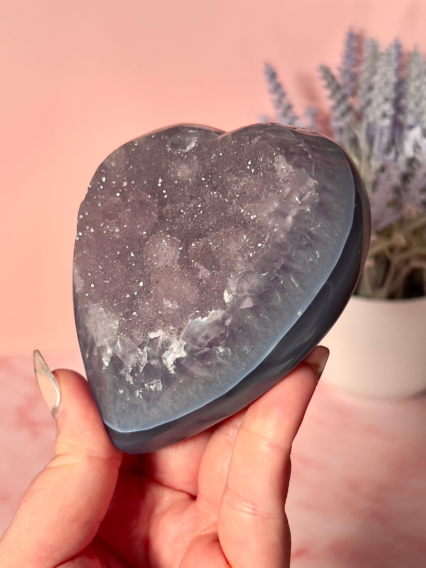 Blue and Purple Sugar Amethyst Heart from Uruguay