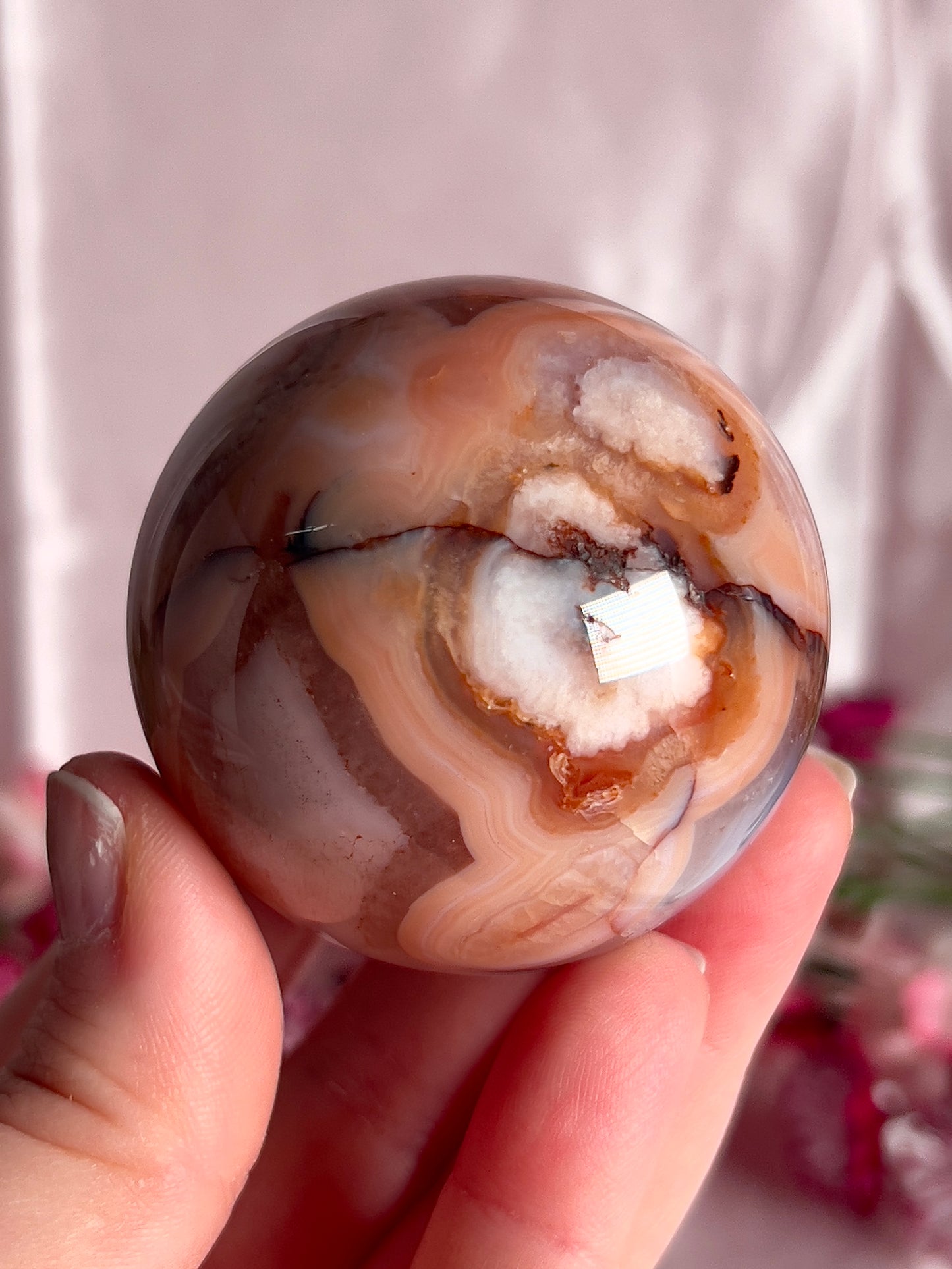 Pink Carnelian and Flower Agate Sphere