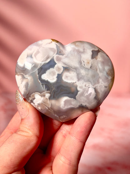 Moody Blue Flower Agate Heart