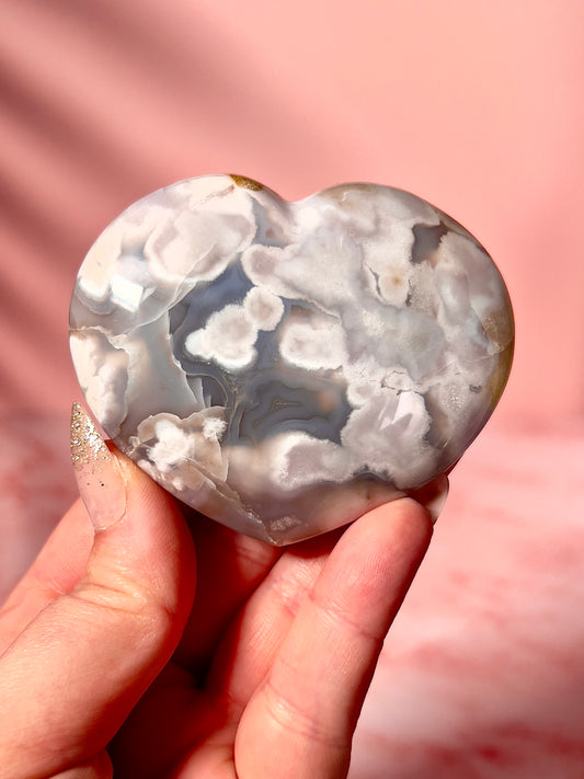 Moody Blue Flower Agate Heart