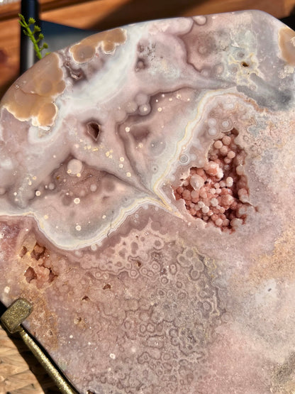 Peachy Pink Amethyst Statement Slab on Stand