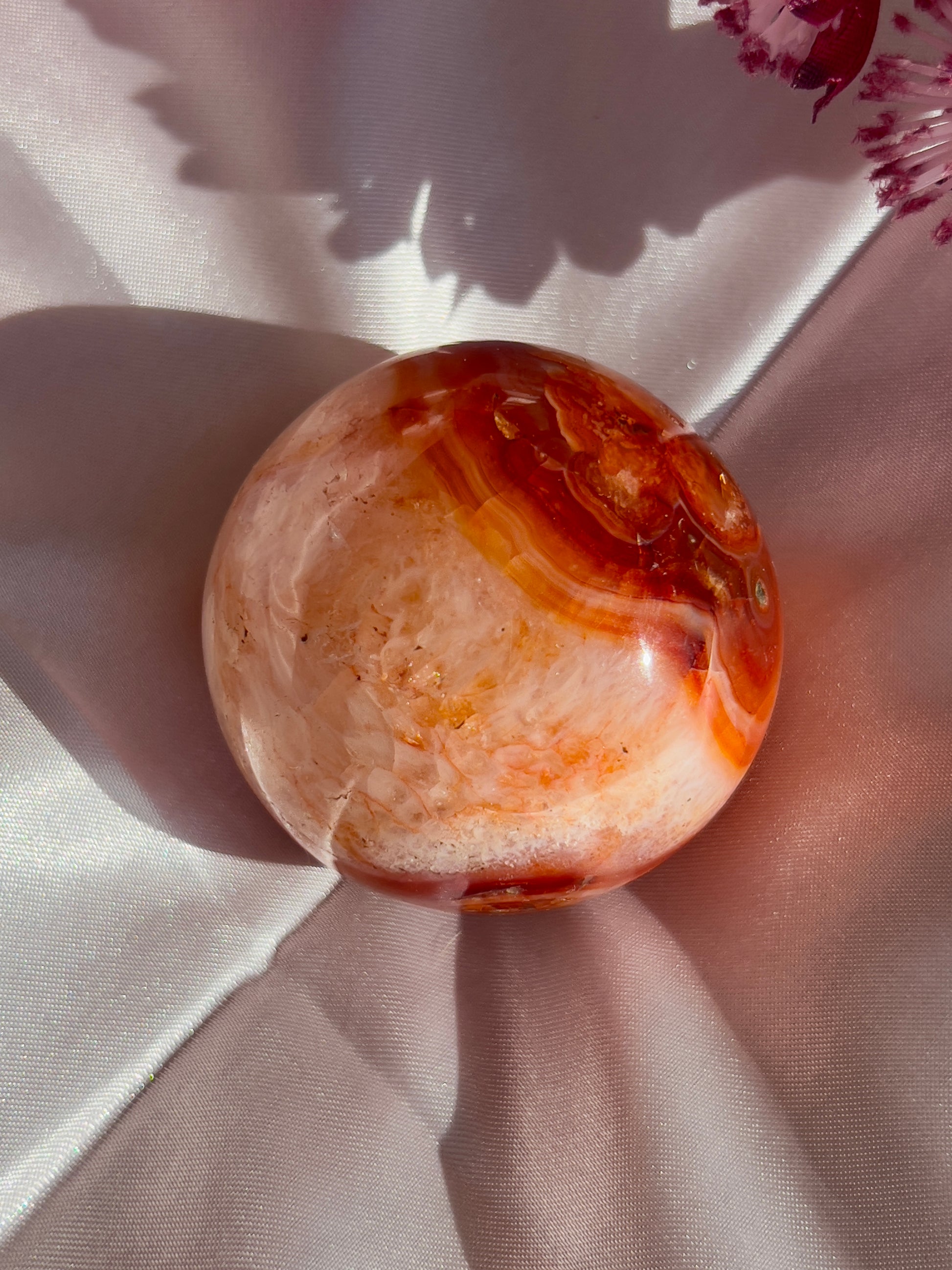 Banded Carnelian Sphere with Quartz
