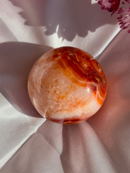 Banded Carnelian Sphere with Quartz