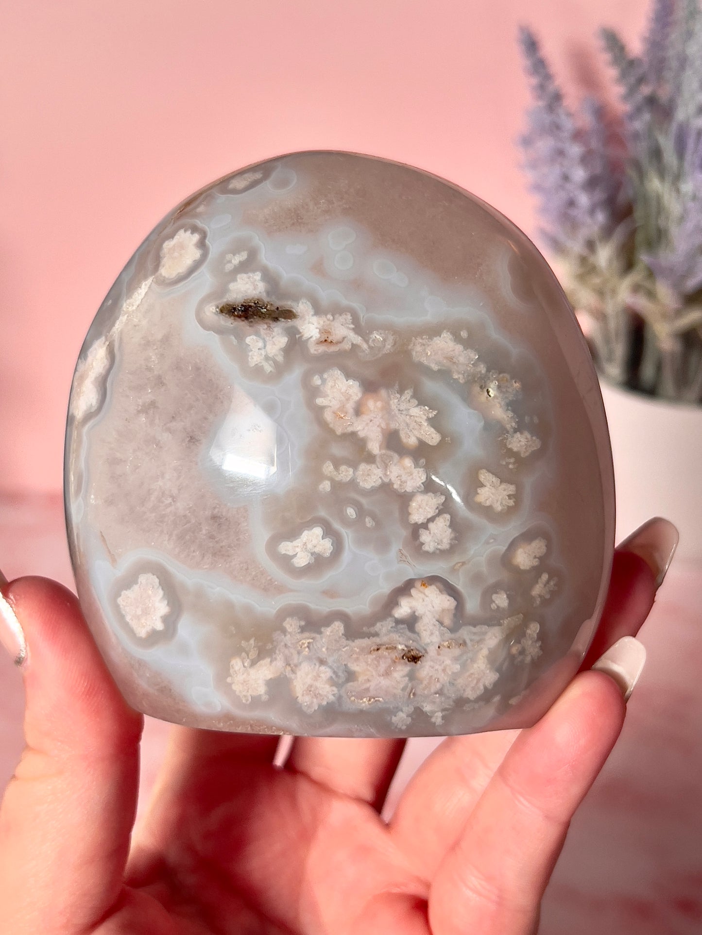 Pastel Blue Flower Agate and Quartz Freeform