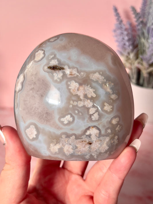 Pastel Blue Flower Agate and Quartz Freeform