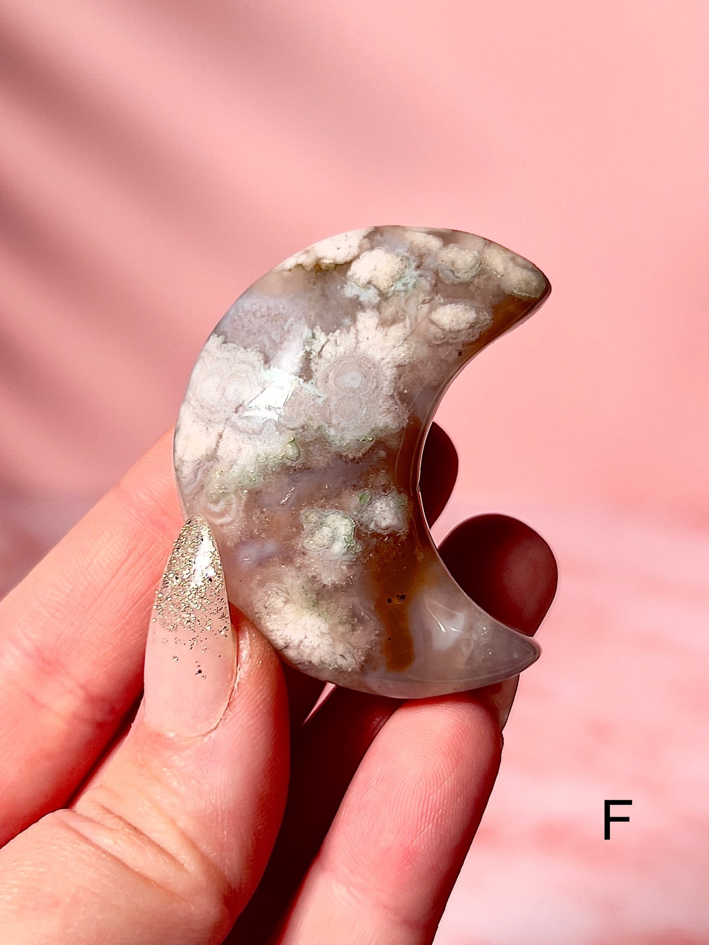 Blue and Pink Flower Agate Moons - Choose Your Own