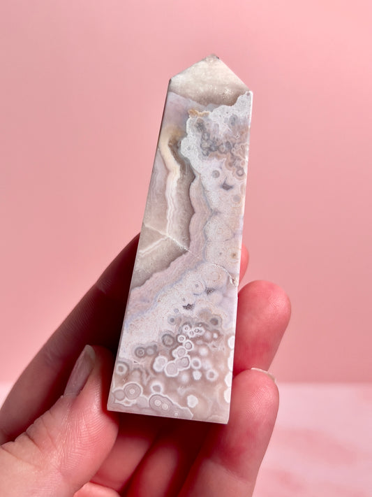 Flower Agate and Pink Amethyst Tower