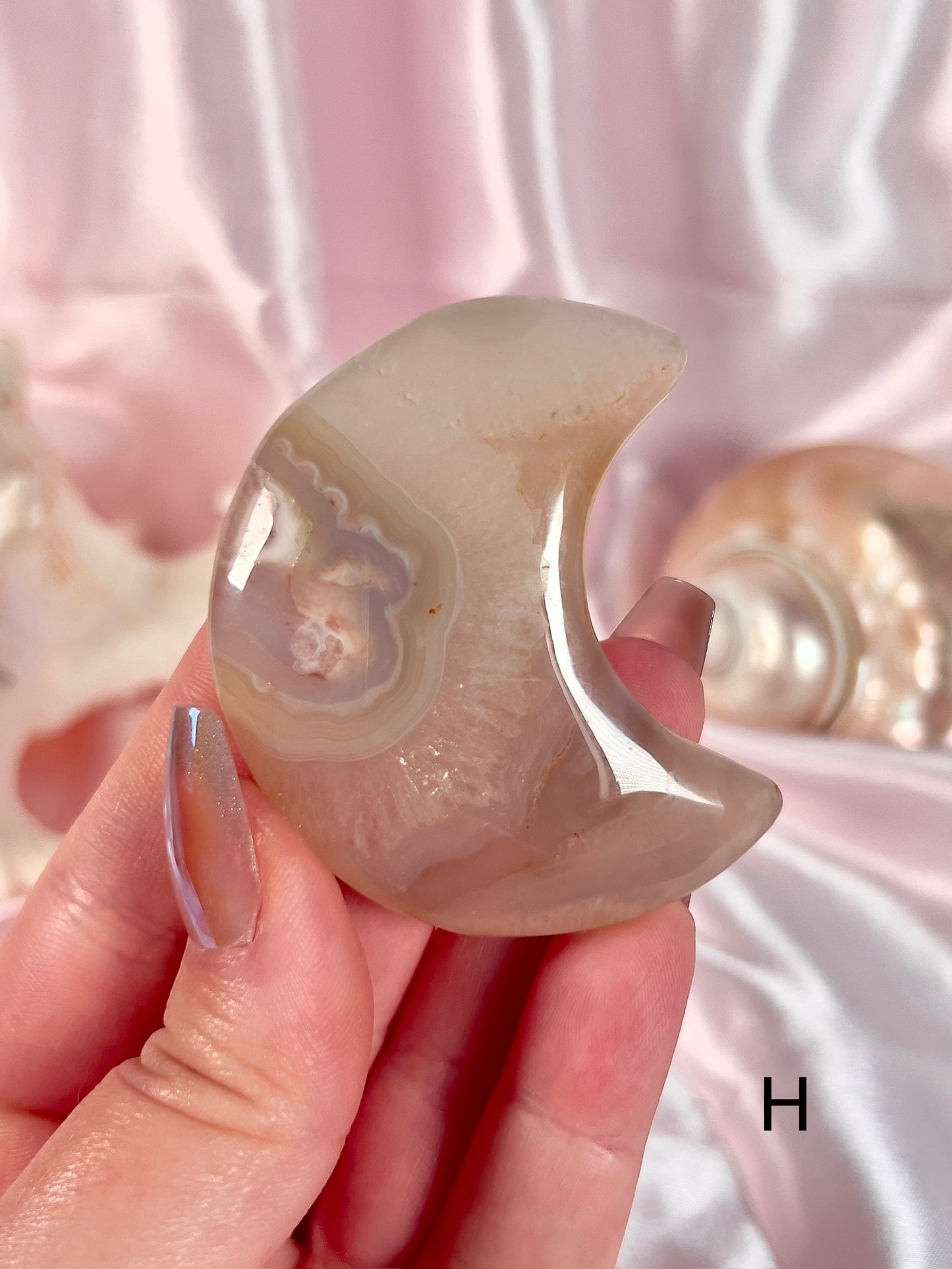 Blue and Pink Flower Agate Moons - Choose Your Own