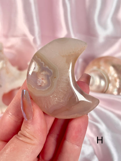 Blue and Pink Flower Agate Moons - Choose Your Own