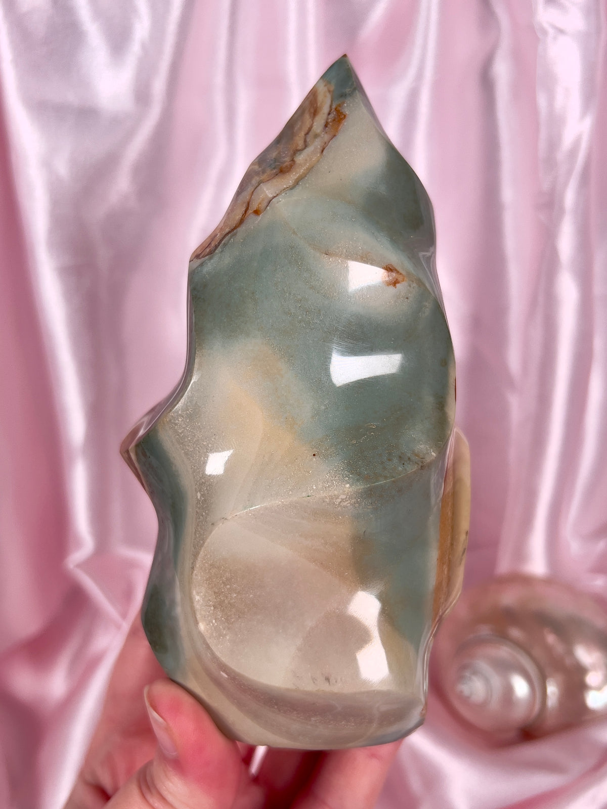 Creamy Pastel Teal Polychrome Jasper Flame