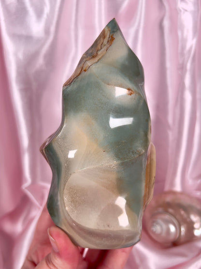 Creamy Pastel Teal Polychrome Jasper Flame