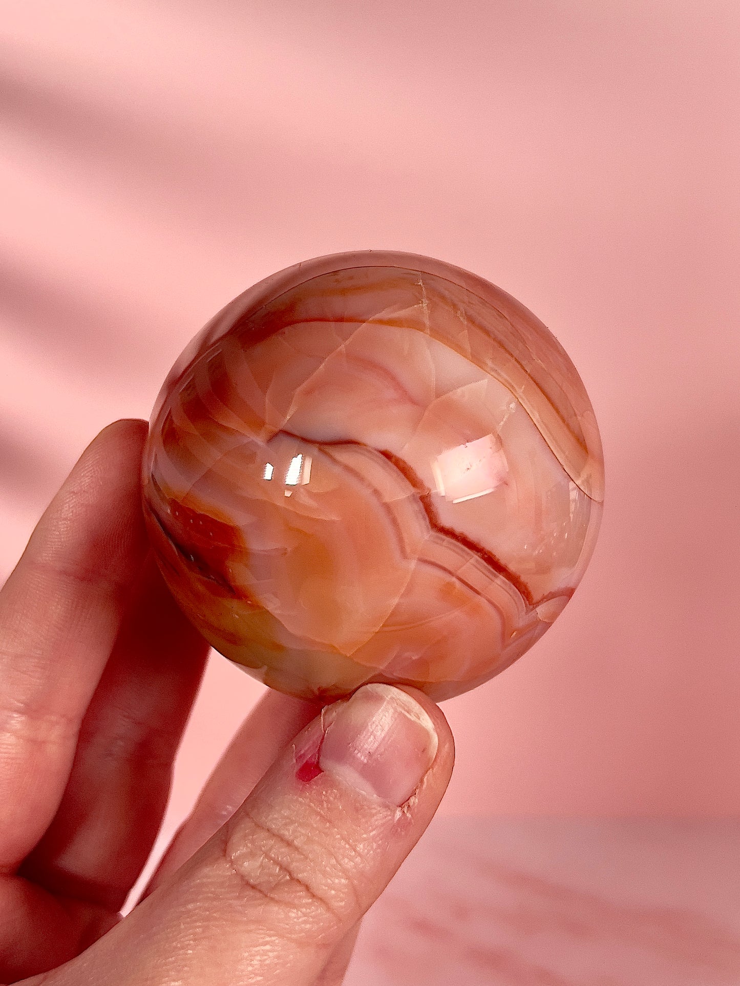 Peachy Pink Carnelian Banded Sphere